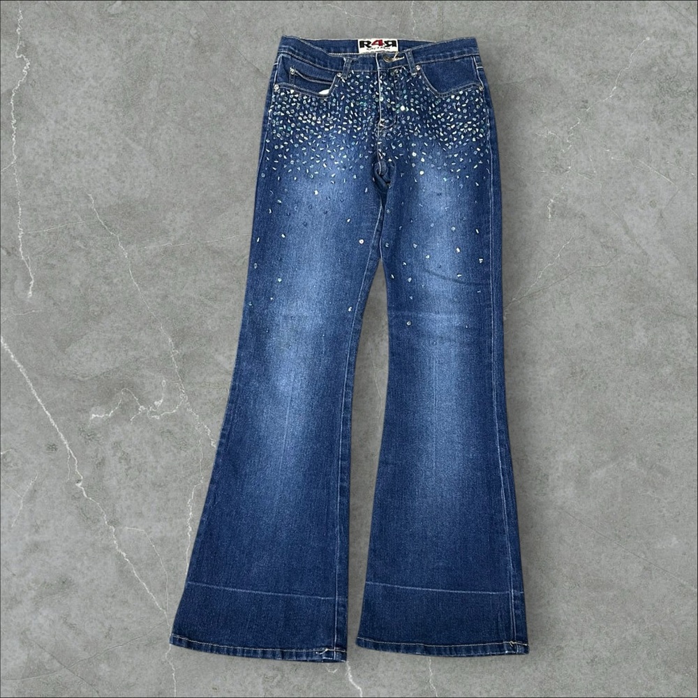 Rave 4 Real Jeans Womens 5 Blue Y2K Dazzle Flare‎ Wide Leg Grunge 2000s Bell R4R